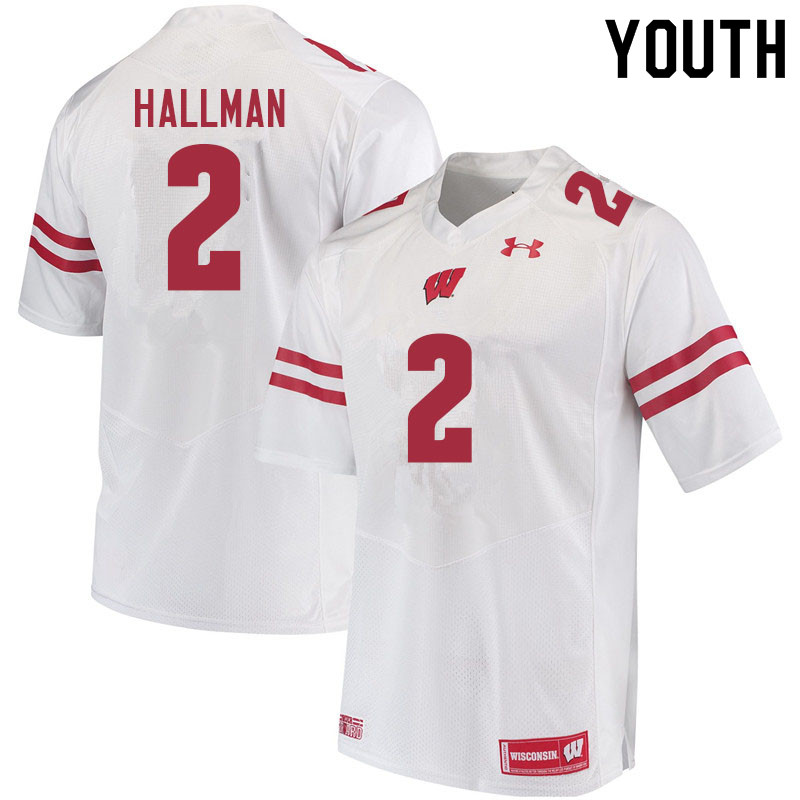Wisconsin Badgers Youth #2 Ricardo Hallman NCAA Under Armour Authentic White College Stitched Football Jersey TB40O75IR